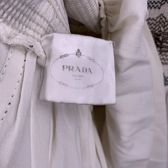 Authentic Prada Off-White Smocked Waist Crepe Dress Size Small - Picture 8 of 9